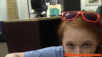 Redhead pawnshop girl cocksucking before sex