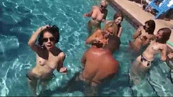 Horny party sluts sucking and fucking by the pool