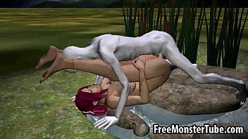 3D redhead gets fucked hard by an alien outdoors