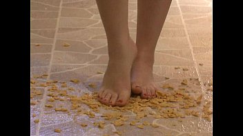 foot idolize - gorgeous feet stepping on crunchy cereal