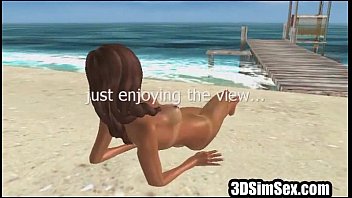 three dimensional chick at the beach takes sun nude
